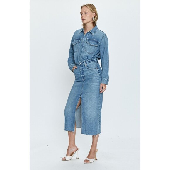 NWT Pistola Amira in Marcel Blue Heavyweight Denim Midi Shirt Dress M $228 - Picture 11 of 11